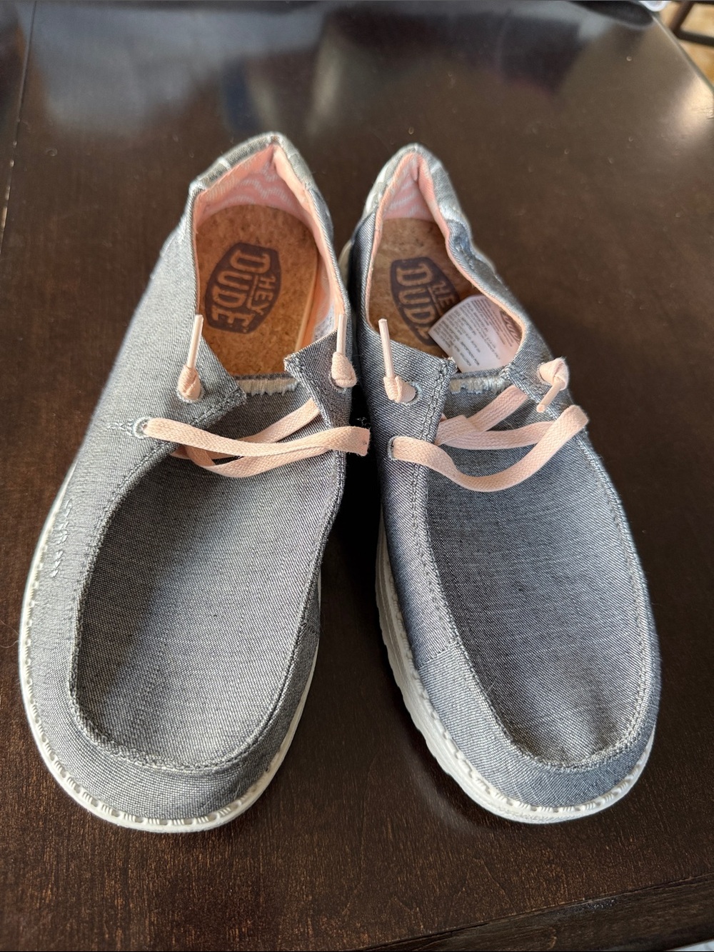 Hey Dude Gray Canvas Slip-On Shoes with Pink Accents